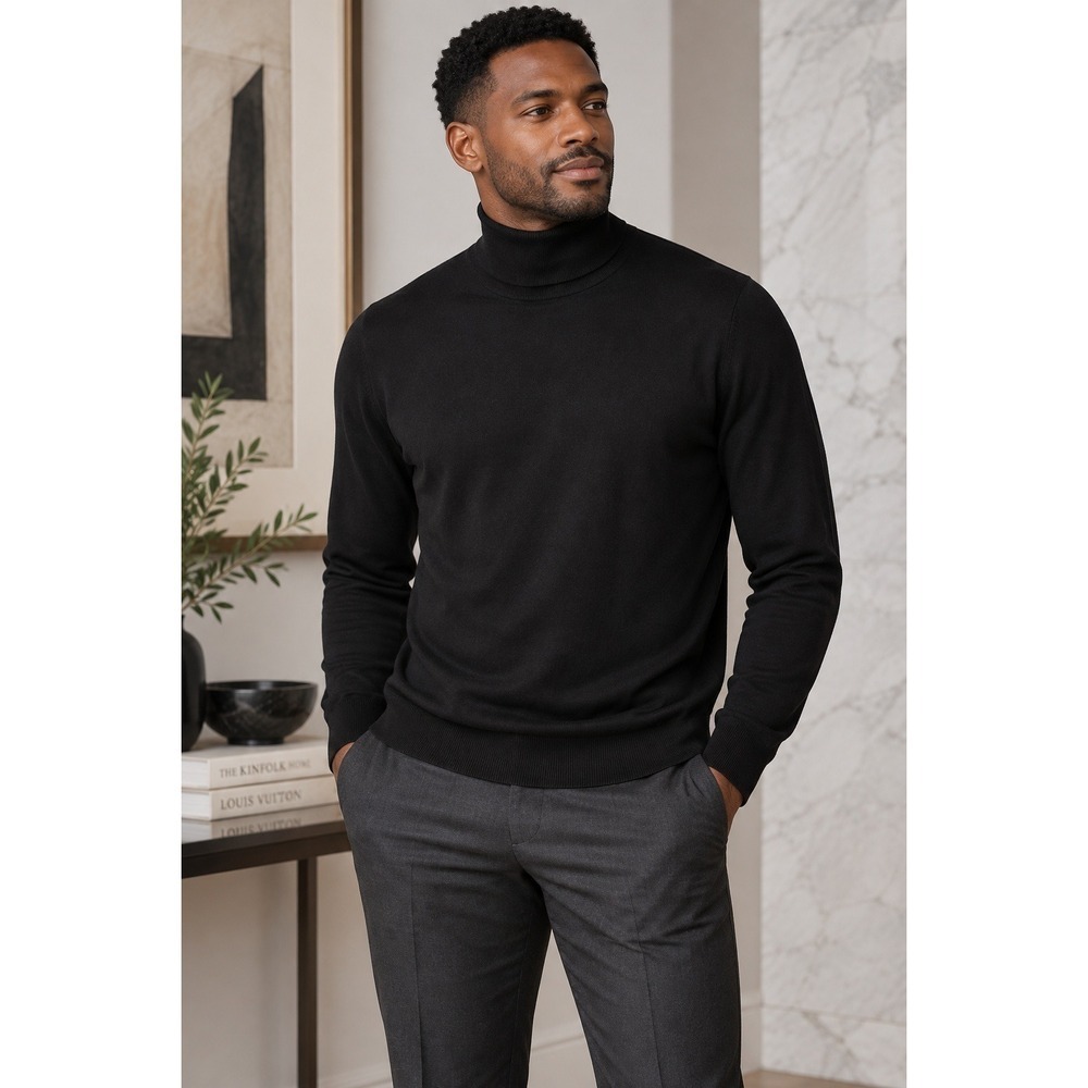 Svevo Parma Mens XL 54 Black 100% Merino Wool Turtleneck Sweater Made Italy